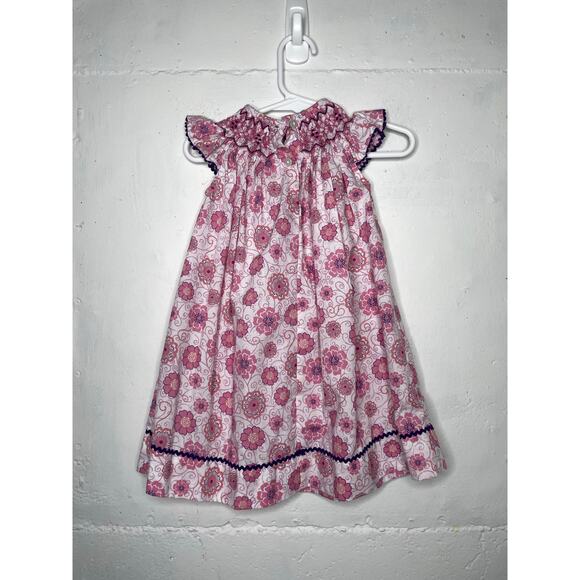 Silly Goose Hand Smocked Girls Floral Dress Size 12 Months - Picture 5 of 7